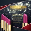 Cosmetics beauty series, ads of premium female lipstick. Template for design poster, r